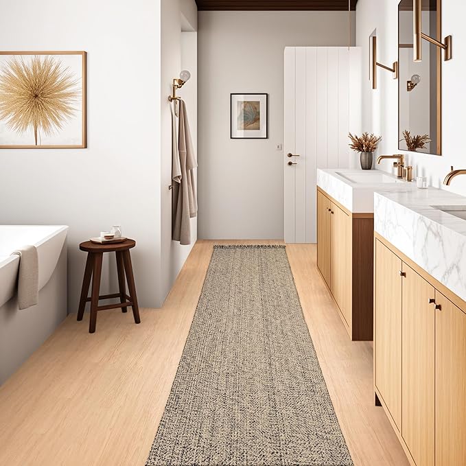 Collive Long Runner Rugs for Hallway 2.6x10, Washable Bathroom Rug Runners Indoor Entryway Rug, Natural/Black Braided Woven Kitchen Runner Carpet for Bedroom Laundry Doorway Indoor Dacor