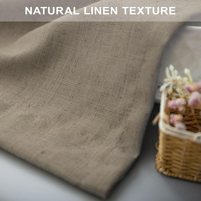 Pitalk Taupe Linen Curtains 84 Inch Length for Bedroom Living Room Soft Thick Textured Brown Window Drapes Semi Sheer Light Filtering Burlap Colored Farmhouse Country Decor 2 Panels Grommet 52x84 Long