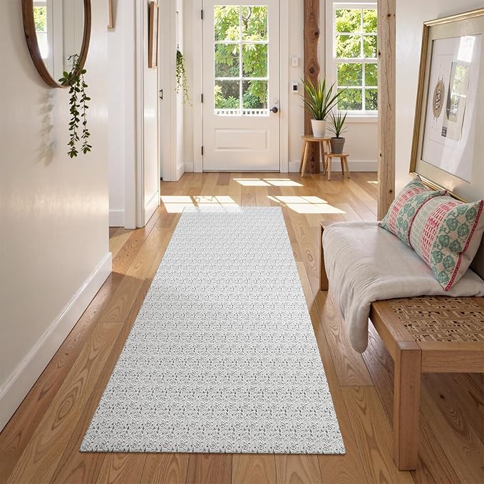 Collive Hallway Runner Rug 2x6 Kitchen Runner Rugs Non Slip Rubber Backed Gray Cotton Carpet Washable Farmhouse Rug Runners for Hallways Boho Floor Runners for Bedroom Entryway Laundry