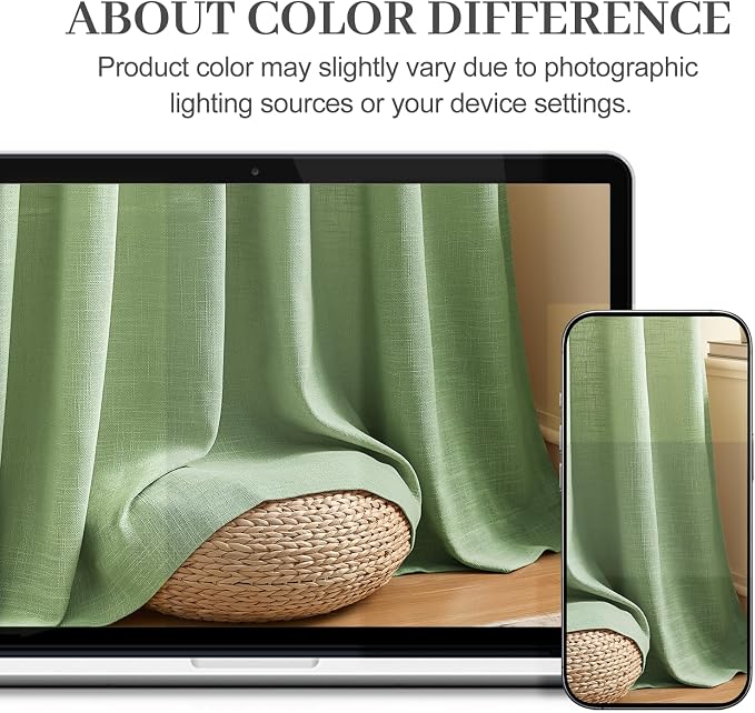 Sage Green Pinch Pleated Curtains 96 Inches Long for Living Room, Semi Sheer Privacy Linen Curtain Memory Trained Modern Back Tab Drapes with Rings for Farmhouse Dining Room, 2 Panels, W40xL96
