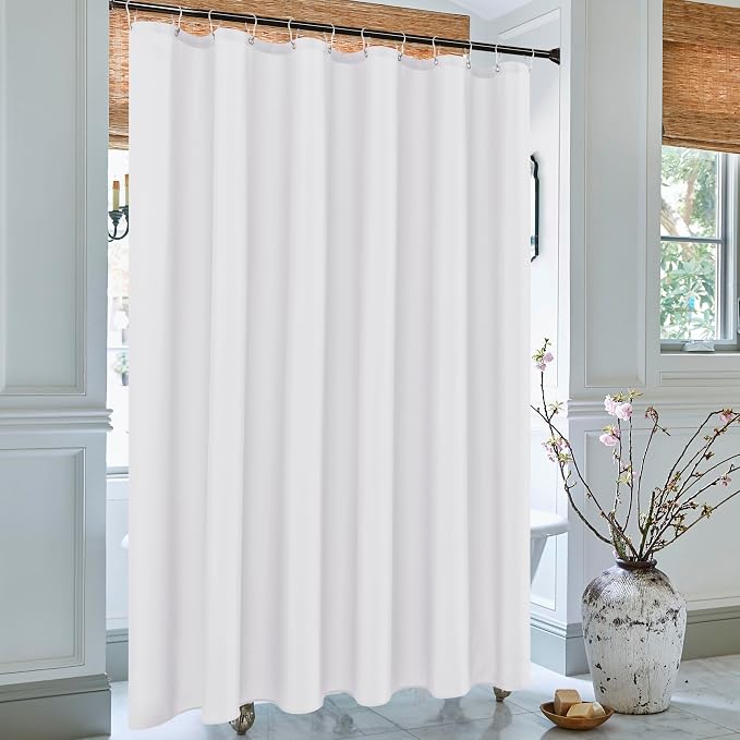 Biscaynebay Extra Long Fabric Shower Curtain Liners 72 Inch Width by 84 Inch Length, White Water Resistant Bathroom Curtains, Rust Resistant Grommets Top Weighted Bottom Machine Washable
