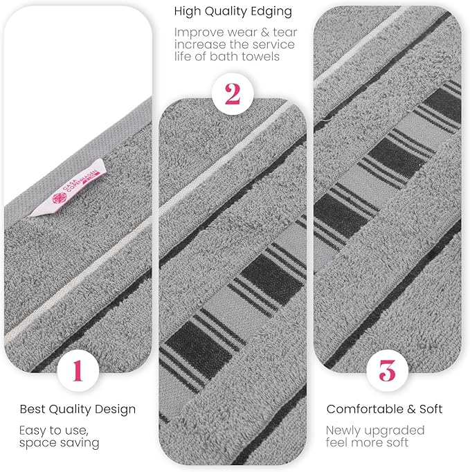 CASA COPENHAGEN X Line 2Pcs 100% Egyptian Cotton Large Designer Bathsheet Towels Gift Set- Silver Grey - Cream, 600GSM, 35"x70" 2Bath Sheet Towels for Bathroom (Gift Set for Women & Men)