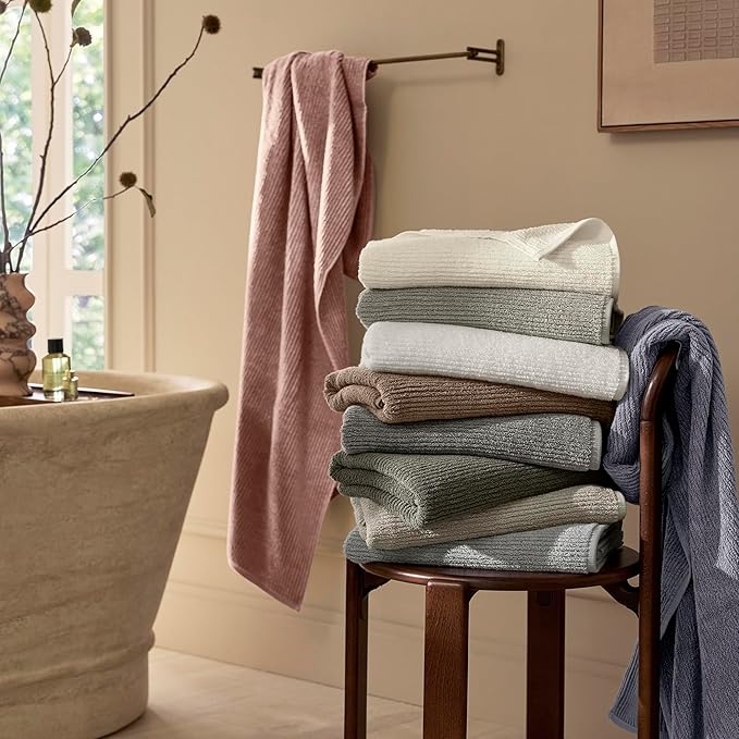 BOLL & BRANCH Turkish Ribbed Bath Towel - Mineral - 100% Organic Turkish Cotton - Soft Absorbent Quick Dry Luxury Spa Bath Towel with Ribbed Texture - Durable Sustainable Comfort