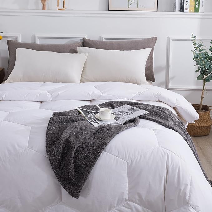 Feather and Loom Honeycomb Stitch Down Alternative All Season Comforter - Soft and Easy Care Microfiber Cover, Hypoallergenic High Loft Fiber Fill, Machine Washable - Color: White Size: King
