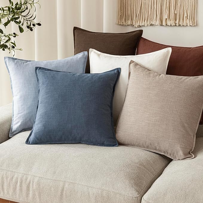 Foindtower Pack of 2, Decorative Linen Soild Throw Pillow Covers Soft Accent Euro Cushion Case Boho Farmhouse Pillowcase for Chair Couch Sofa Bedroom Living Room Home Decor 18 x 18 Inch Sky Blue