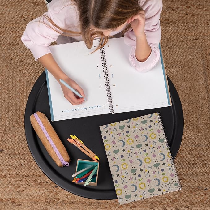 Miquelrius - 100% Recycled Notebook Notebook, 1 Colour Stripe, A4, 80 Sheets of 5 mm, 80 g Paper, 4 Drills, Recycled Cardboard Cover, Eco Moon Design