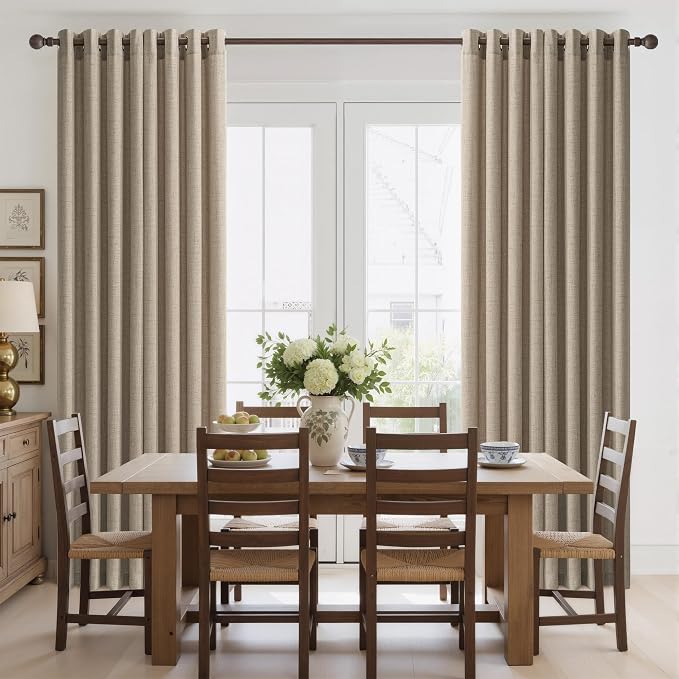 NICETOWN Linen Curtains 84 Inches Long 2 Panels for Bedroom Living Room, Privacy Linen Textured Window Drapes Semi Sheer Light Filtering Grommet Burlap Look Curtains, 52" W x 84" L, Oatmeal