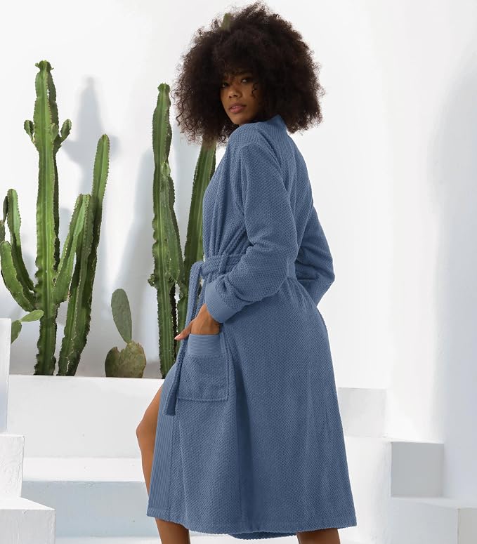 SEYANTE Turkish Cotton Bathrobe for Women - Organic GOTS Certified Terry Hooded Kimono Robe - Spa Quality Women's Cotton Robe