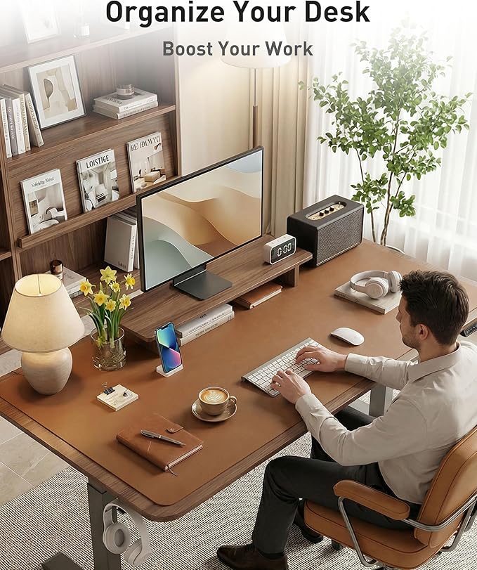 Aothia Faux Leather Desk Mat - Large Mouse Pad, Non-Slip PU Leather Blotter, Waterproof Writing Surface for Office and Home (Brown, 42" x 17")