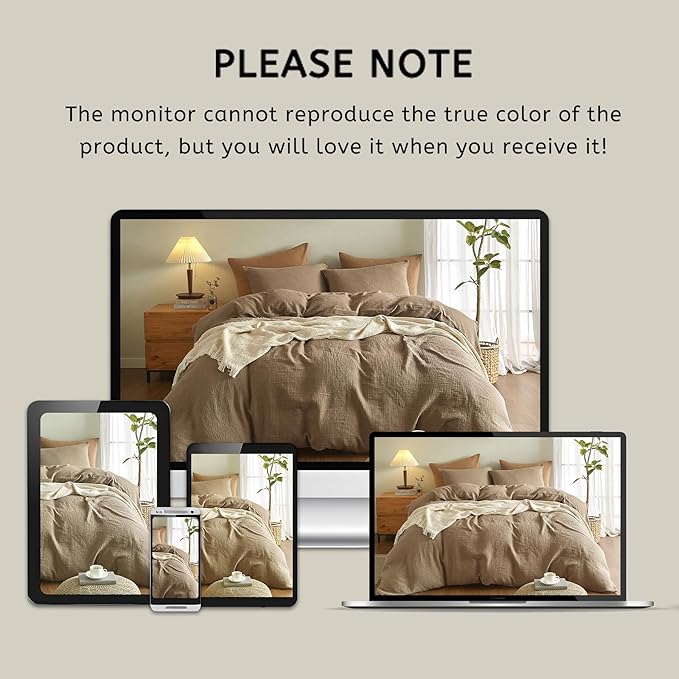 SE SOFTEXLY Muslin Duvet Cover King Size, 100% Washed Cotton Duvet Cover Set, Ultra Soft Comforter Cover Linen Like, 3 Pieces Minimalist Gauze Duvet Cover with 2 Pillowcases, 90"x104", Light Brown