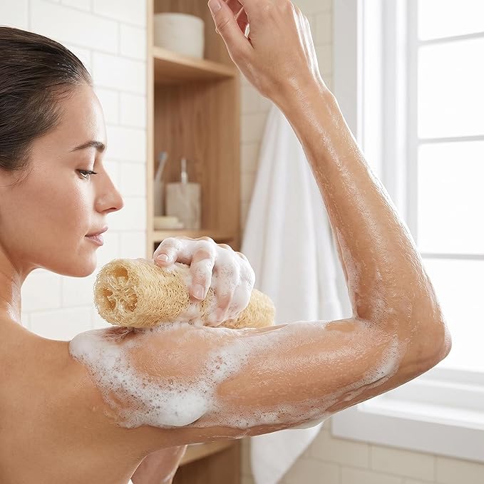Natural Organic Loofah Body Scrubber 4 Pack, 100% Biodegradable Exfoliating Loofah Sponge for Shower Bath, Gentle Luffa for Sensitive Skin Exfoliation