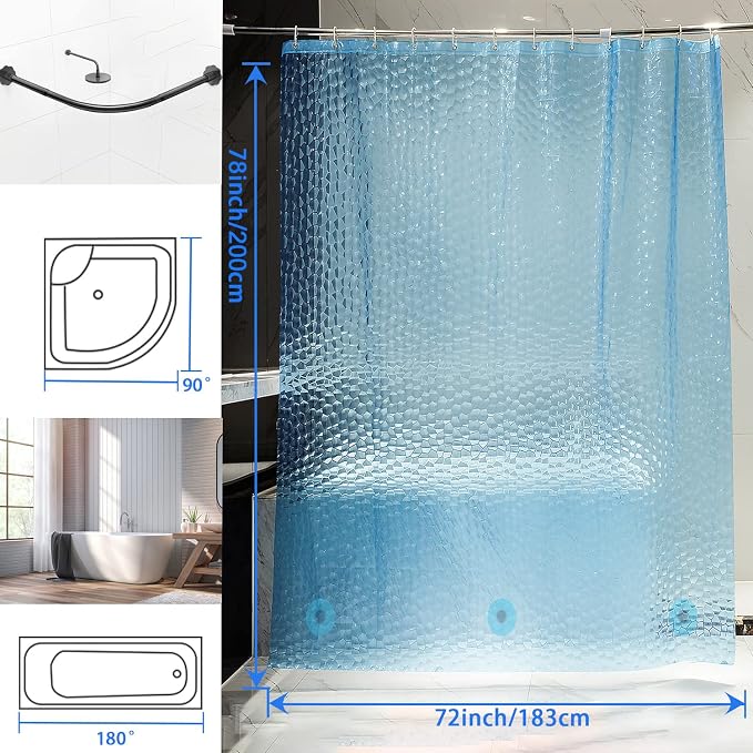 Bostofy Waterproof Shower Curtain Liner EVA Thick Shower Curtain with Heavy Duty 3 Bottom Magnets, Shower Liner for Shower Stall, Bathtubs, 3D Pebble Pattern, 72 x 78,12 Hooks