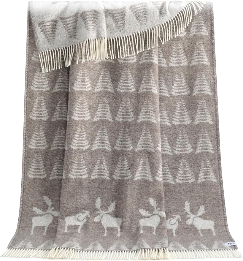 JJ Textile Moose Brown Throw New Wool & Recycled Merino Sheep Wool- Soft & Cosy with a Reversible Design - Sustainable Throw for Bed, Sofa & Home Decor - Large Blanket 190cm x 130cm.