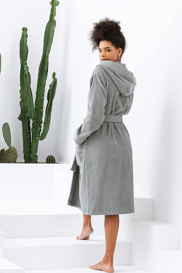 SEYANTE Turkish Cotton Bathrobe for Women - Organic GOTS Certified Terry Hooded Kimono Robe - Spa Quality Women's Cotton Robe