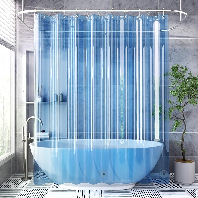 AmazerBath 72x78 Long Shower Curtain Liner, Clear Blue Plastic Shower Curtain Liners, Waterproof PEVA Shower Liner, Cute Lightweight Shower Curtains for Bathroom with 3 Magnets & Rustproof Grommets
