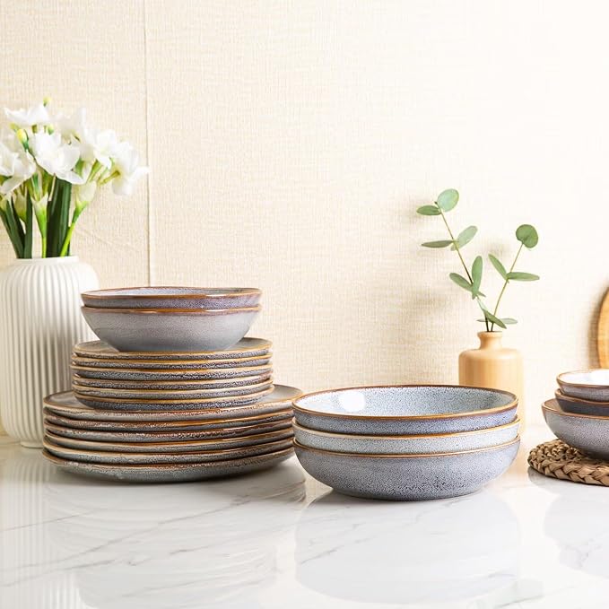 AmorArc Ceramic Dinner Plates Set of 6, 10.5 Inch Handmade Reactive Glaze Stoneware Plates, Large Rustic Shape Dinnerware Dish Set for Kitchen, Microwave & Dishwasher Safe, Scratch Resistant - Blue