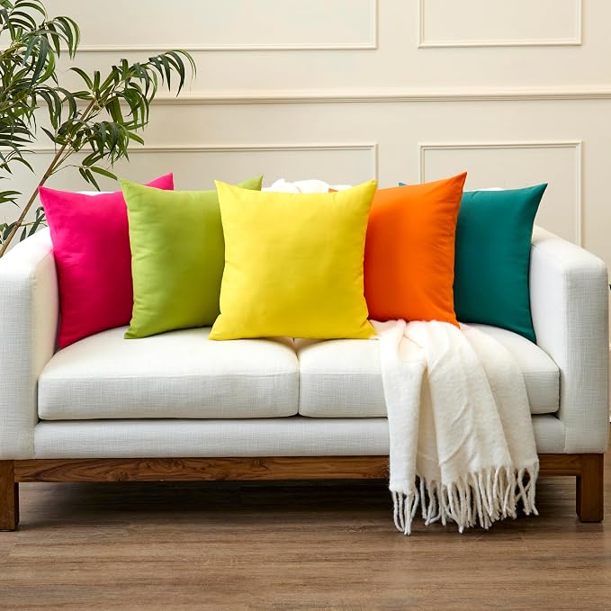 Encasa XO Throw Pillow Covers 12x12 in Set of 2 Sunbeam Yellow | No Inserts | Cotton Pillow Covers for Living Room, Bed, Sofa, Couch | Decorative Cushion Covers with Improved Zipper