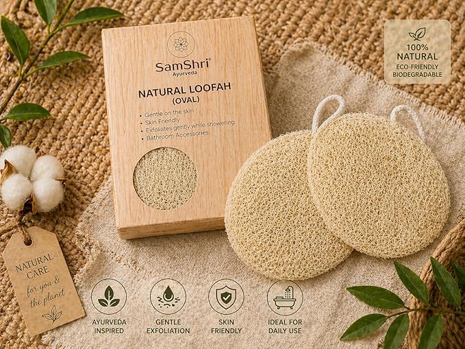 Natural Loofah Sponge 2 Pack, 100% Real Luffa Body Scrubber for Shower, Exfoliating Bath Sponge for Face & Body, Egyptian Loofah for Men and Women, Biodegradable, Oval Shape, Personal Care Bath Tool