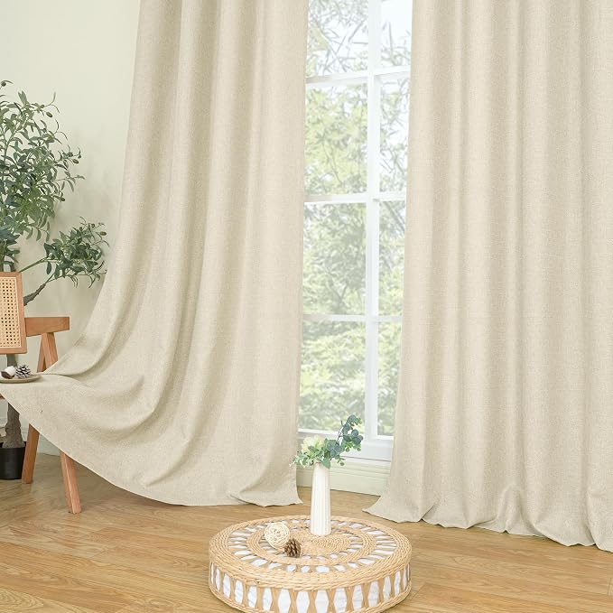 LAMIT Natural Linen Curtains for Living Room 84 inch Length 2 Panels, Linen Textured Thermal Insulated Curtains Grommet Privacy Burlap Neutral Drapes for Bedroom/Farmhouse, W38 x L84, Natural Beige