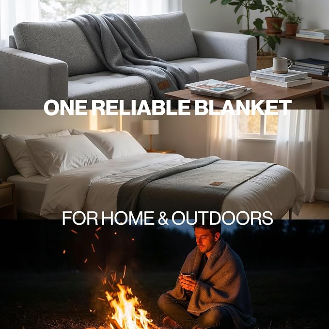 Whispering Winds 100% Wool Blanket, Premium Queen Size (90"x90") | Soft, Warm, Thick, Comfortable, For Bed, Couch, Home, Car, Camping, Outdoors, Survival