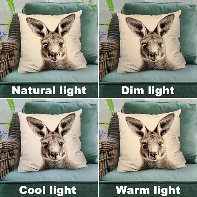 Shrahala Cute Kangaroo Decorative Throw Pillow Cover, Sepia Toned Kangaroo Portrait Square Pillowcase Blended Double-Sided No Inserts for Bedroom Living Room Set of 2 (20 x 20 in)