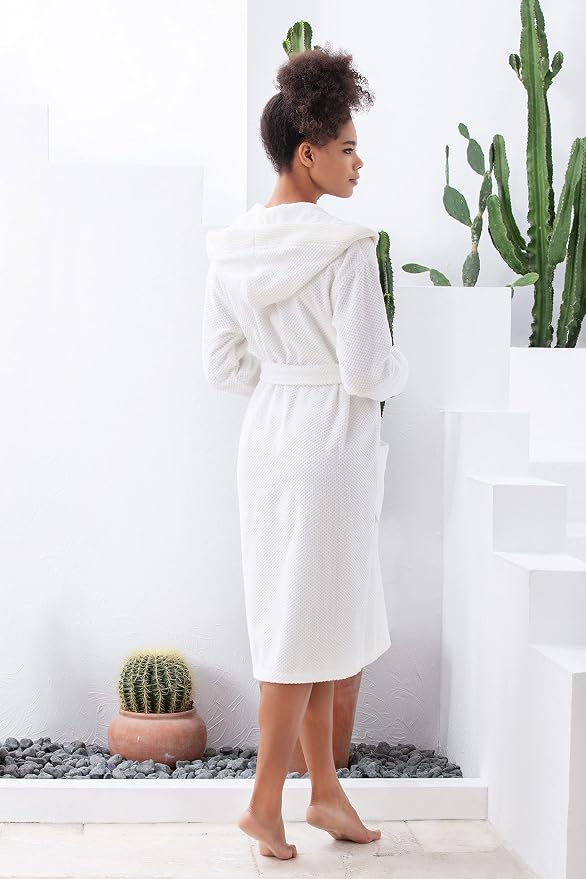 SEYANTE Turkish Cotton Bathrobe for Women - Organic GOTS Certified Terry Hooded Kimono Robe - Spa Quality Women's Cotton Robe