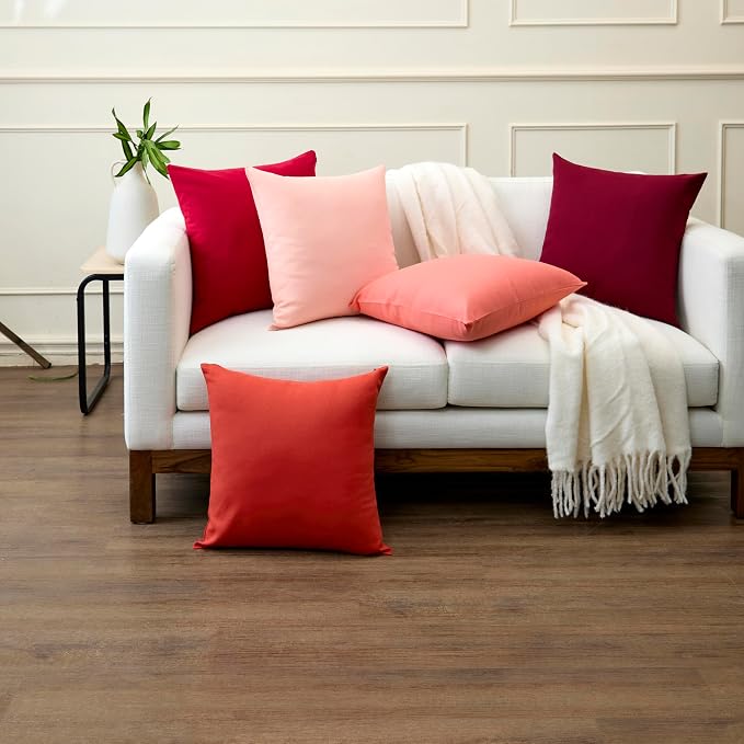 Encasa XO Throw Pillow Covers 20x20 in Set of 2 Deep Red | No Inserts | Cotton Pillow Covers for Living Room, Bed, Sofa, Couch | Decorative Cushion Covers with Improved Zipper