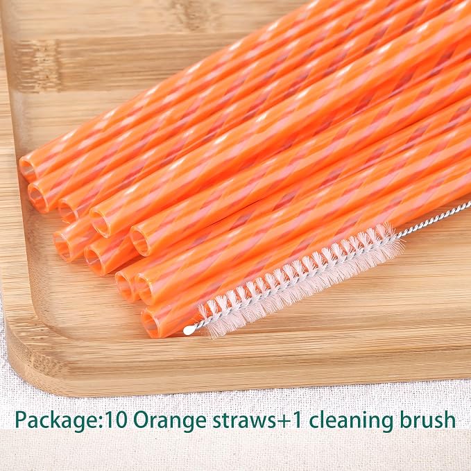 Dakoufish Replacement Straws for StanleylOwalalHydro Jug 40oz 30oz Tumbler,10 Pack 12 Inch Orange Reusable Straws With Cleaning Brush For Stanley Simple Modern Cup,Dishwasher Safe.
