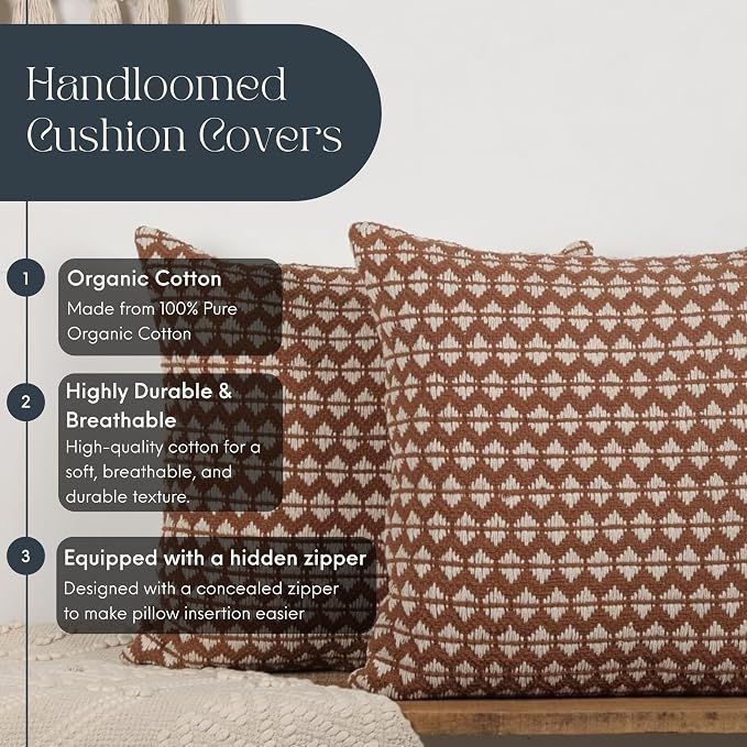 Trade Star Decorative Premium Quality Cushion Covers Throw Pillow Cases Set of 2 Handloomed Pillow Covers Cotton Farmhouse Decor Pillow Shams 18x18 Inches