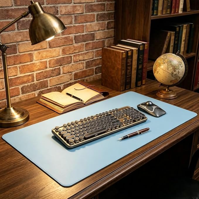 17.5 X 17.5 Inch XL Desk Mat Desktop Protector Non-Slip PU Leather Desk Pad Blotter Laptop Computer Keyboard Mouse Pad Writing Mat Table Cover for Women Men Rctangular Waterproof Blue