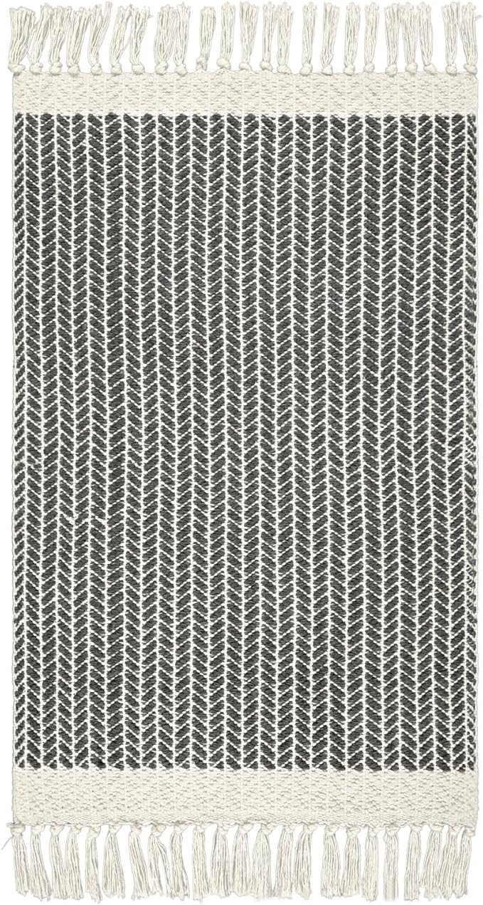 Lahome Belle Boho Bathroom Rugs, Small 2x3 Entry Rug Washable Front Door Bath Mat Woven Cotton Area Rug with Tassels, Farmhouse Non Shedding Lightweight Grey Throw Rug Low Pile Carpet for Kitchen
