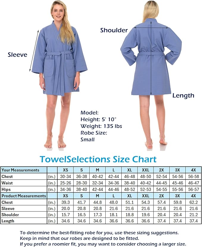 TowelSelections Womens Waffle Robe Kimono Spa Bathrobe Short Waffle Weave Bath Robe for Women XS to 3X