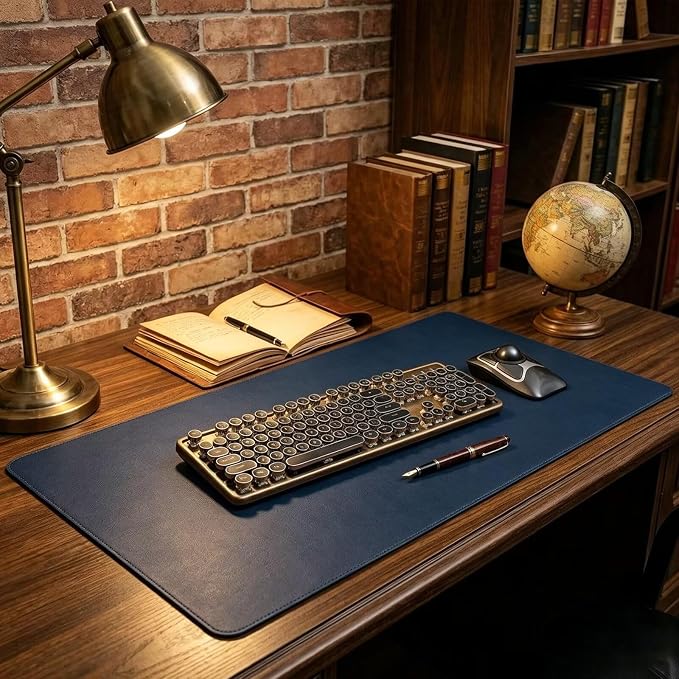 Leather Office Desk Pad Protector, Large Mouse Mat, Non-Slip, PU Leather, Laptop Desktop Blotter, Waterproof Writing Surface for Work and Home, Dark Blue, 11.5" x 16.1"
