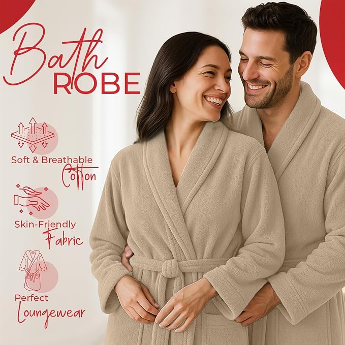 RIVERSIDE Premium 100% Cotton Terry Bathrobe For Women and Men - Soft Towel Robes with Shawl Collar Ajdustable Belt & Pockets