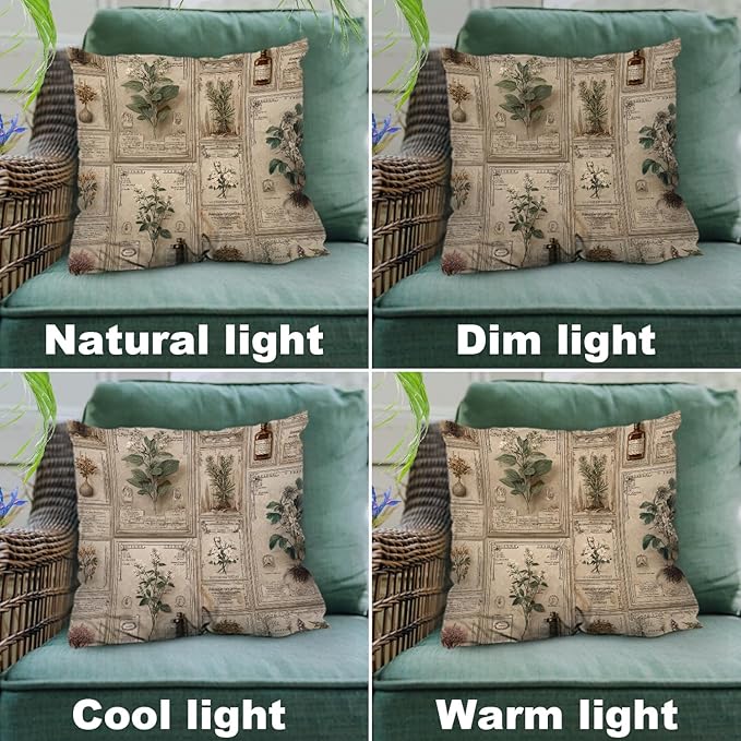 Shrahala Mythical Plants Specimen Labels Linen Couch Cover, Victorian Herbarium with Earth Tones Square Throw Pillows Blended Double-Sided No Inserts for Bedroom Living Room Set of 2 (18 x 18 in)