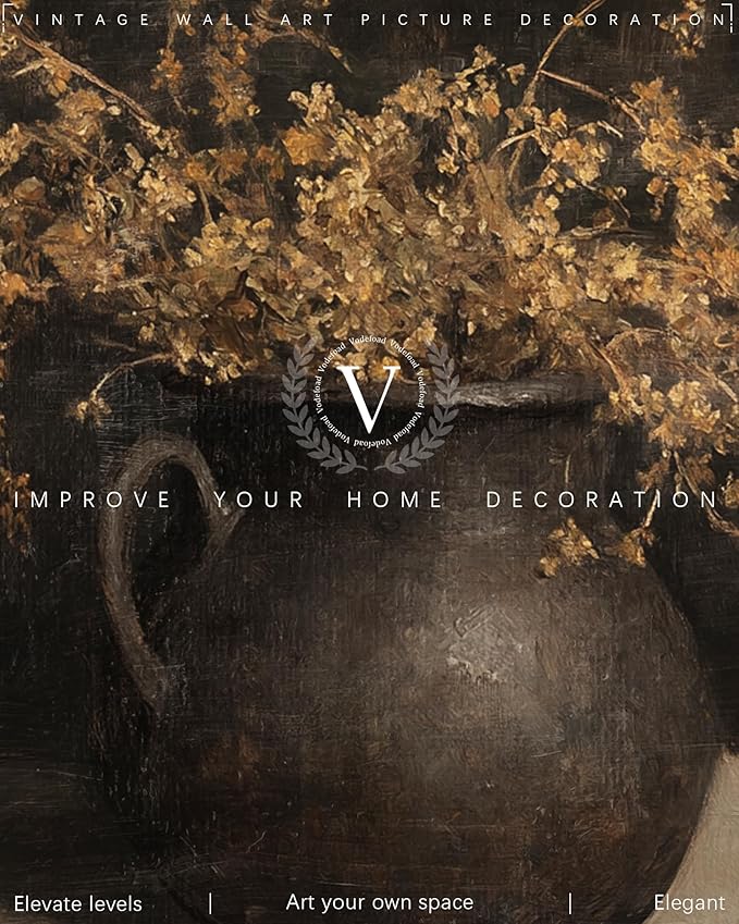 Vodefoad Vintage Wall Art for Home Decor, Farmhouse Rustic Dark Floral Autumn Painting, Moody Warm French Country Cottage Botanical Wall Decor Canvas Artwork for Bathroom, Living Room, Desktop Wall Art decor - 8x10Inch Unframe
