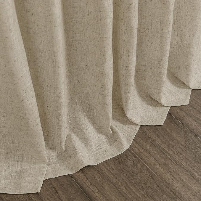 Eggshell Beige Linen 112 Inch Curtains for Living Room Light Filtering Semi Sheer Curtain Back Tab Rustic Farmhouse Decor Burlap Elegant Drapes Floor to Ceiling High Window for Bedroom 52x112,2 Panels