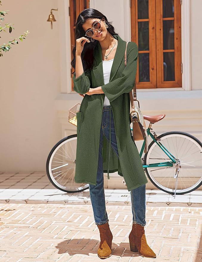 Ekouaer Robes for Women Waffle Knit Bathrobe Lightweight Kimono Robe Knee Length Loungewear with Pockets
