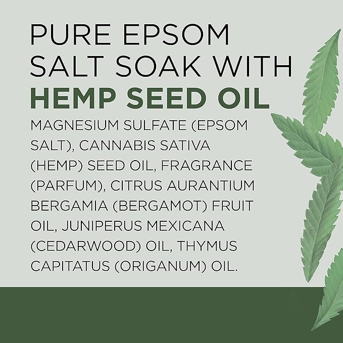 Dr Teal's Pure Epsom Magnesium Salt Soak, Cannabis Sativa Hemp Seed Oil, 3 lb