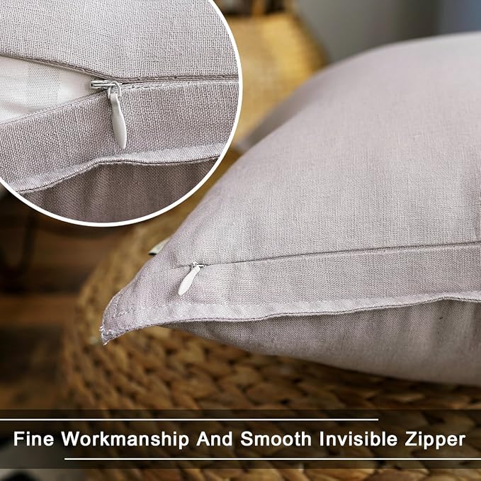 Jeanerlor Cotton Linen Square Decorative Throw Pillow Case Cushion Cover with Twin Needles Stitch on Edge, 12"x20"(30 x 50cm), 2 Pcs, Silver Grey