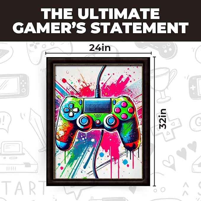 InkFlow Posters Vibrant Gaming Controller Poster - Abstract Graffiti Art with Colorful Paint Splashes - Fun Wall Decor for Bedroom, Office, Game Room - 24x32 Unframed Canvas Print