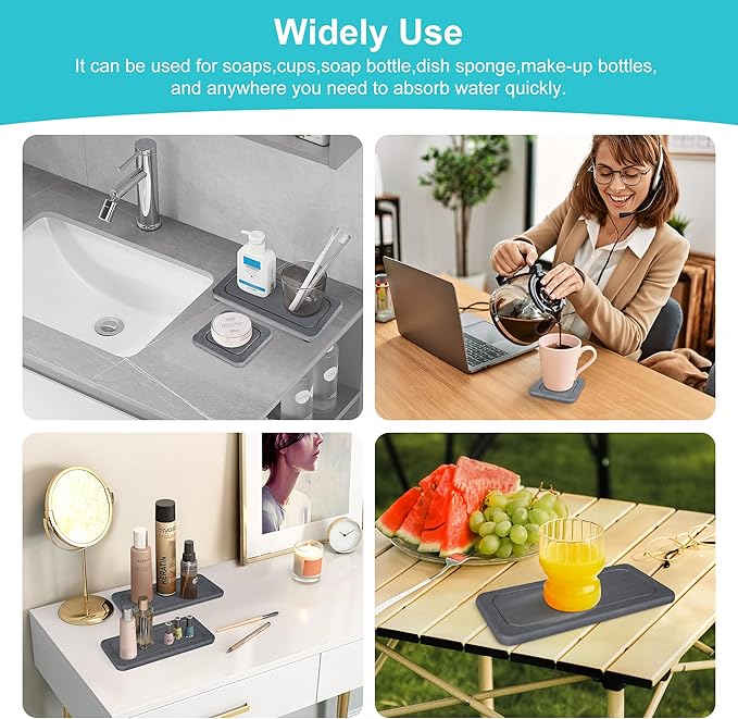4PCS Stone Drying Tray Mat,Diatomaceous Earth Coasters,Essentials Accessories for Decor Bathroom & Kitchen Counter& Desk,Instant Water Absorbing Stone Used for Hand Soaps,Bar Coaster, Faucet
