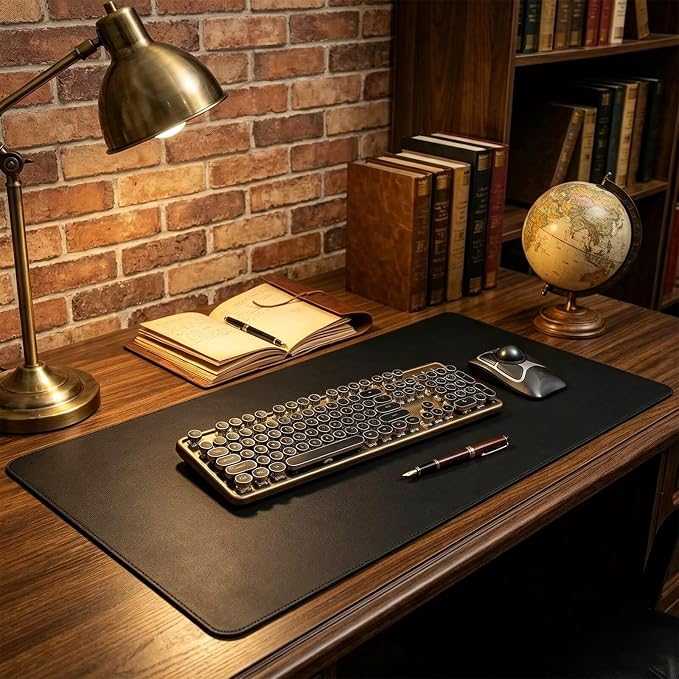 11.5 X 25.5 Inch XL Desk Mat Desktop Protector Non-Slip PU Leather Desk Pad Blotter Laptop Computer Keyboard Mouse Pad Writing Mat Table Cover for Women Men Rctangular Waterproof Black