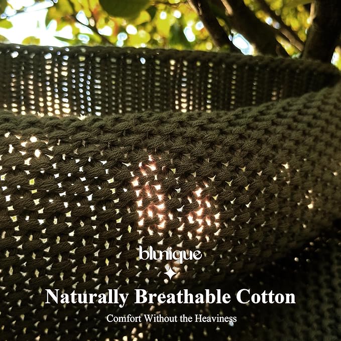 100% Cotton Cable Knit Throw Blanket, Large Lightweight Soft Knit Blanket for Sofa Couch Bed, Breathable All-Season Throw, Cozy Decorative Blanket, 60 x 80 Inch,Olive Green
