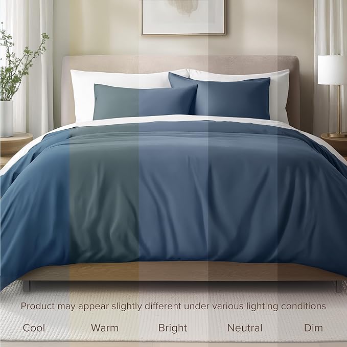 Bare Home 100% Organic Cotton Sateen Duvet Cover Set - Full - 400 Thread Count - Smooth Sateen Weave - Warm & Luxurious - Duvet Cover (Full, Bering Sea)