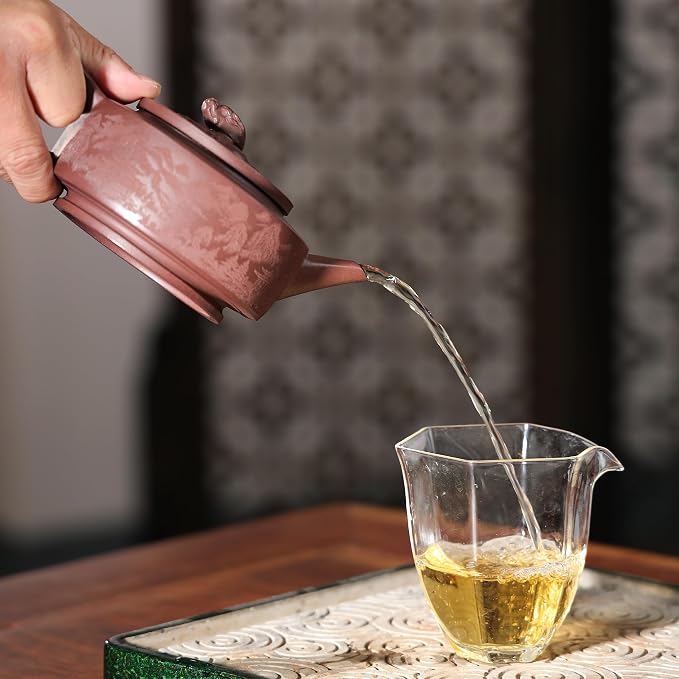 Zisha Teapot, Chinese Yixing Clay Handmade Tea Pot 10 Oz, Infuse Brew Kung Fu Loose Leaf Tea Maker (Panlong,Zini Purple Clay)