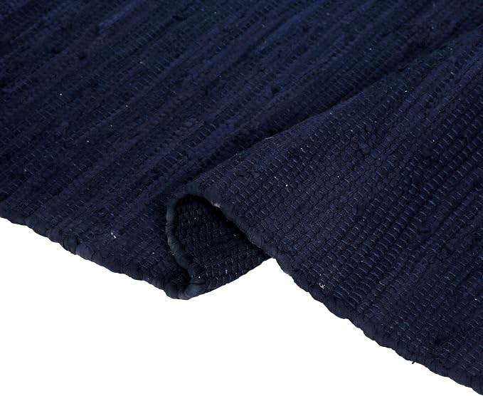 Cotton Rag Rug 24x36'' | 2x3' Multicolor Area Rug - Hand Woven, Washable & Reversible with Tassels - Perfect for Living Room, Kitchen, Entryway, or Bedroom (Solid-Navy)