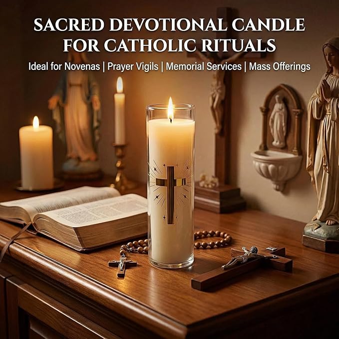 Beeswax Pillar Candles in Glass Jar,3-Pack 128H Burn,White Unscented Prayer Candle