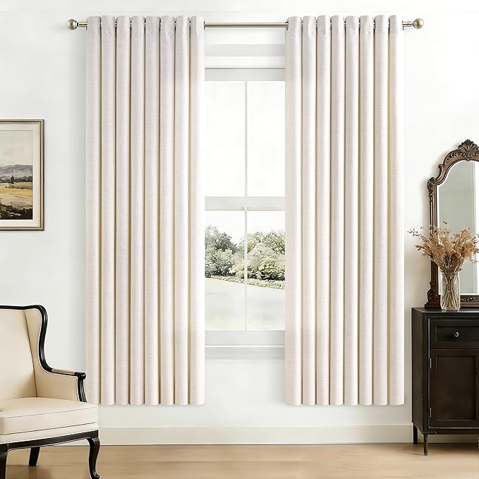 Natural Linen Curtains 72 Inch Length 2 Panels Set Ivory Cream Colored Light Filtering Semi Sheer Drapes Thick Linen Boho Farmhouse Neutral Country Window Curtain for Dining Room 52x72
