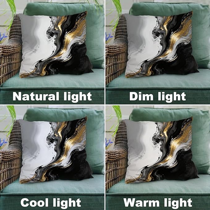 Shrahala Black and White Decorative Couch Cover, Abstract Hand Black and White with Gold Close Square Throw Pillows Blended Double-Sided No Inserts for Bedroom Living Room Set of 2 (18 X 18 in)
